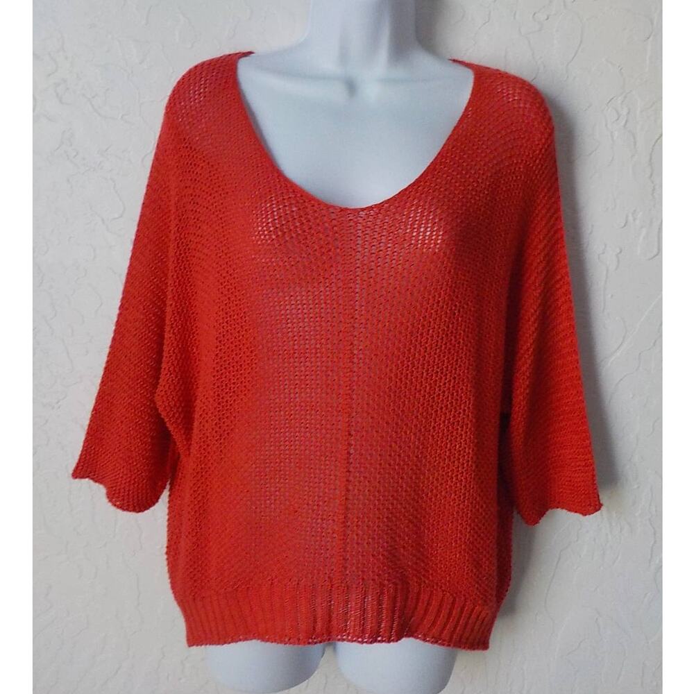 Carina Ricci Made in Italy Orange Knit Crochet Pullover Top Women size Large